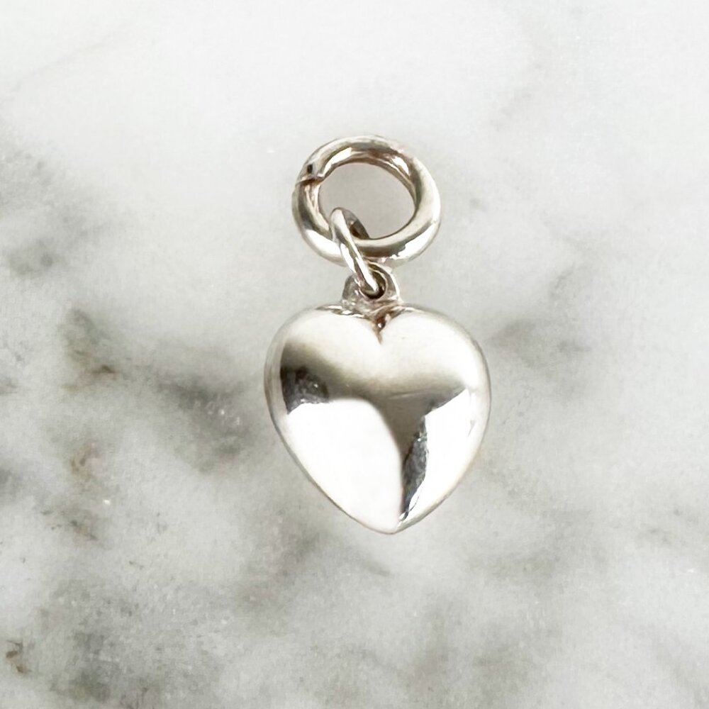 Heart puffy solid 950 silver charm, trendy charm, basic charm, everyday charm